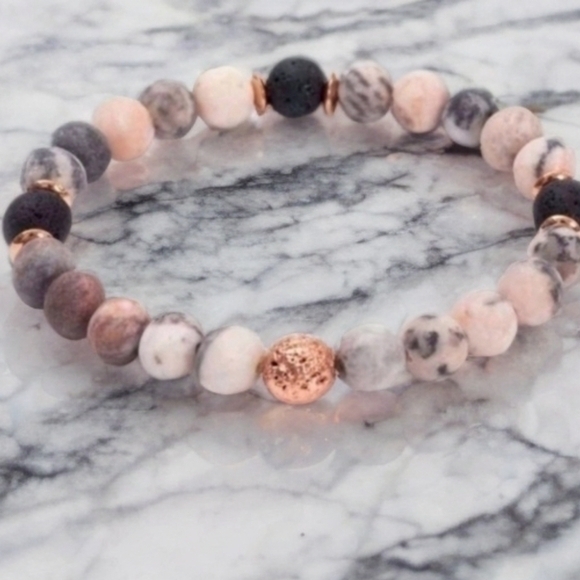 Anthropologie Jewelry - ANTHROPOLOGIE VOLCANIC STONE PINK ZEBRA JASPER & AGATE BRACELET